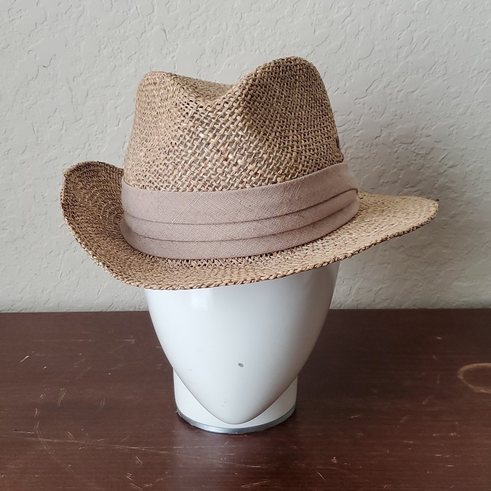 Seagrass Straw Hat Gambler Hat Vented Seagrass Fedora, Medium
